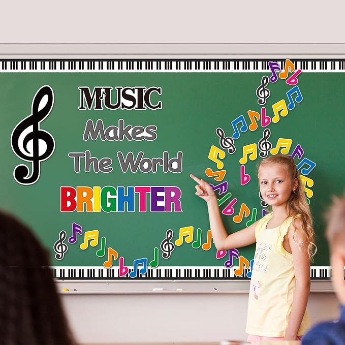 BeYumi Music Notes Border Decor - 108Pcs Back to School Music Notes Bulletin Board Set Music Makes The World Brighter Cutouts Piano Border Trim Preschool Classroom Chalkboard Wall Decoration Supplies