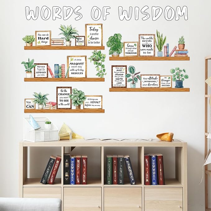 Greenery Words of Wisdom Bulletin Board Classroom Decoration Spring Plant Themed Paper Cutouts Plants Motivational Door Wall Stickers for Classroom Wall Window Educational Learning Activities