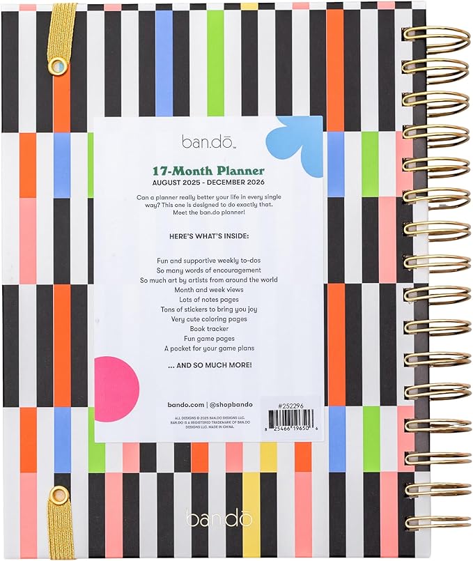ban.do 17-Month Medium Daily and Weekly Planner August 2025 - December 2026, Hard Cover Spiral Agenda with Monthly Calendar, Stickers, Art & Bonus Pages (Mid Century)