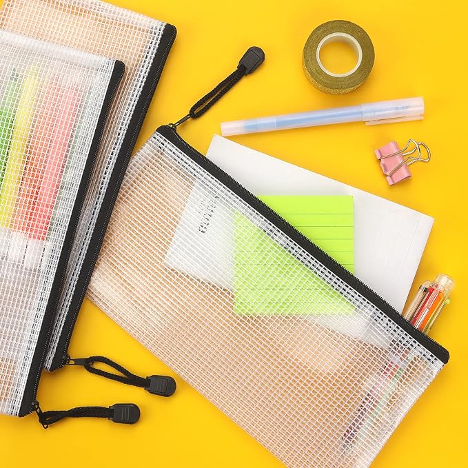 Tamaki 10 Pack Small Mesh Zipper Pouch Document Waterproof Zipper Bags Pencil Pouches A6 Size for Classroom Organization School Office Supplies(Black)