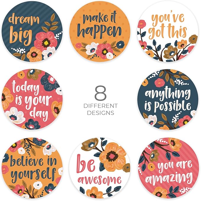 Painted Blossoms Encouragement Labels / 500 Modern Small Business Stickers / 1.5" Classroom Rewards / 8 Floral Motivational Designs