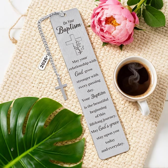 Baptism Bookmark Gifts, Christian Baptism Gifts 2026 for Girl Boys Teens Baby, Catholic Religious First Communion Confirmation Present for Godchild Women Men, Easter Basket Stuffers