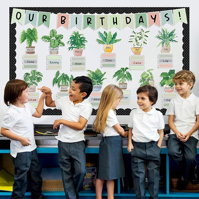 Happy Birthday Bulletin Board Decorations Boho Plants Birthday Bulletin Board Border Set Greenery Paper Cutouts for Calendars Back to School Preschool Chalkboard Supplies