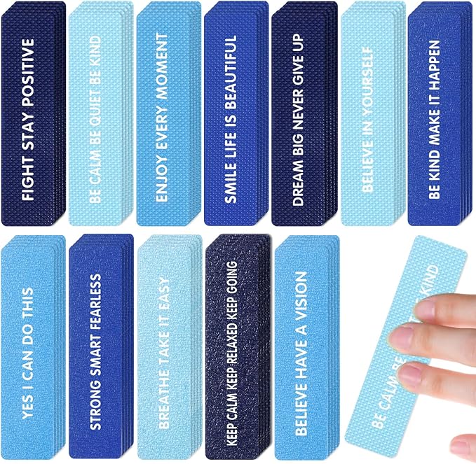 Sabary 60 Pcs Mental Health Awareness Anxiety Sensory Stickers Bulk Sensory Strips Anxiety Calm Textured Strip Stickers with Inspirational Quotes Different Styles for Adults Relief (Gradient,Blue)