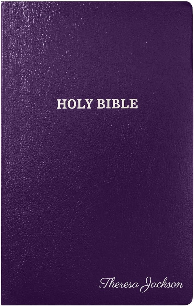 Personalized KJV Bible Faux Leather Holy Bible Small Print Economy Bible with Custom Name at The Lower Right Side, Highlighted Verses, Custom Gift for Christian Celebrations (Purple)