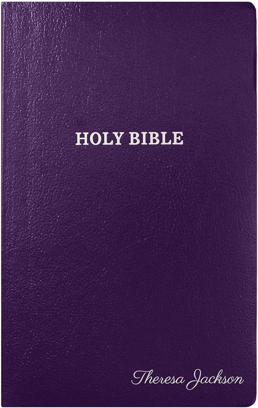 Personalized KJV Bible Faux Leather Holy Bible Small Print Economy Bible with Custom Name at The Lower Right Side, Highlighted Verses, Custom Gift for Christian Celebrations (Purple)
