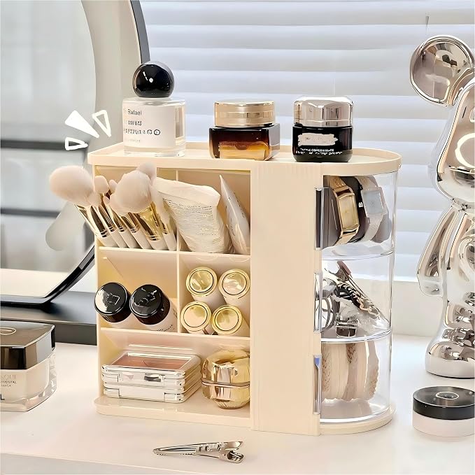 Desk Organizer with 3 Rotatable Drawer, Multi-Functional Pencil Pen Holder for Desk, Desk Organizers and Storage with 4 Slanted Compartments, Desktop Organizer for Office Home Supplies