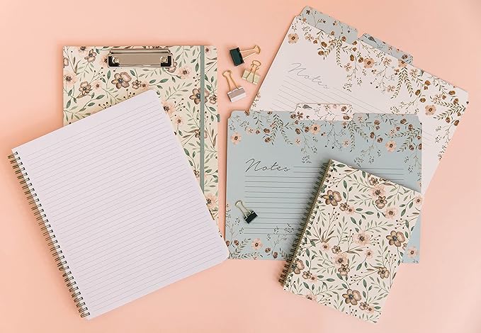 Steel Mill & Co Thick Sturdy File Folders Decorative, Set of 6 File Folders with Tabs and Sticker Labels, Cute Colored File Folders Letter Size with Notes Section, Woodland Floral