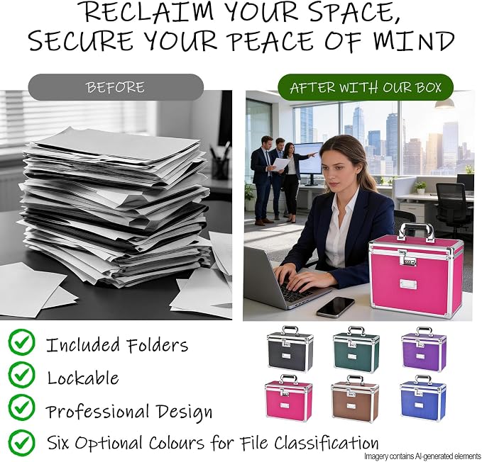 File Storage Cabinet for Letter Size Hanging File Folders, Suspension File Holder, Document Organizer Filing Lockbox in Office and Home with Combination Lock and 10-pack Hanging Files (Pink, Letter)