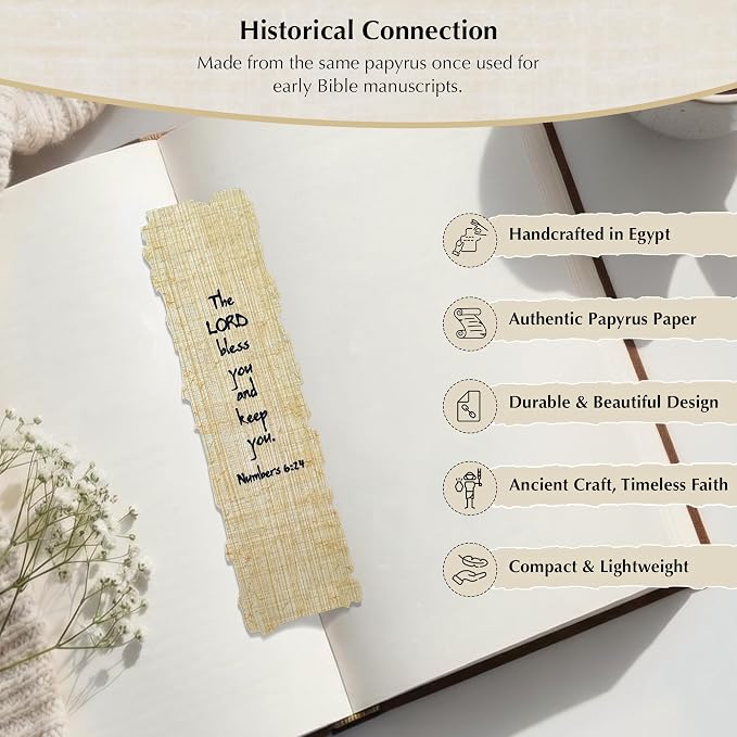 Pyriam Papyrus Religious Bookmark - “The Lord Bless You and Keep You” - Christian Bible Verse Bookmark - Inspirational Religious Gift for Men & Women.
