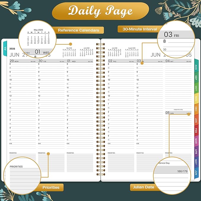 Appointment Book 2026-2027 - Daily Hourly Planner 2026-2027, July 2026 - June 2027, Weekly Appointment Book 26-27, Large Planners Weekly Monthly, 8.5" x 11", Planners with 30-Minute Interval - Green Floral