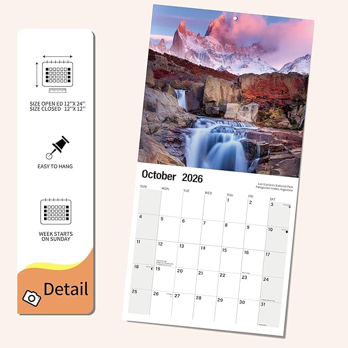 Wall Calendar 2026 Planner Calendar - National Park Hangable Monthly Wall Calendar with Large Blocks for Organizing & Planning, Academic Schedule, Home, Office & family, Thick & Sturdy Paper (12"x24" Open)