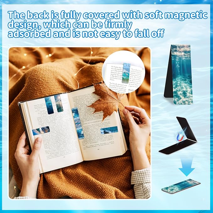 48Pack Magnetic Bookmarks for Reading Women Men Teacher Book Lovers Gifts, Bookmarks Bulk Personalized Bookmark Magnet Bookmark Clips Cute Pretty Funny Book Markers (Sea)