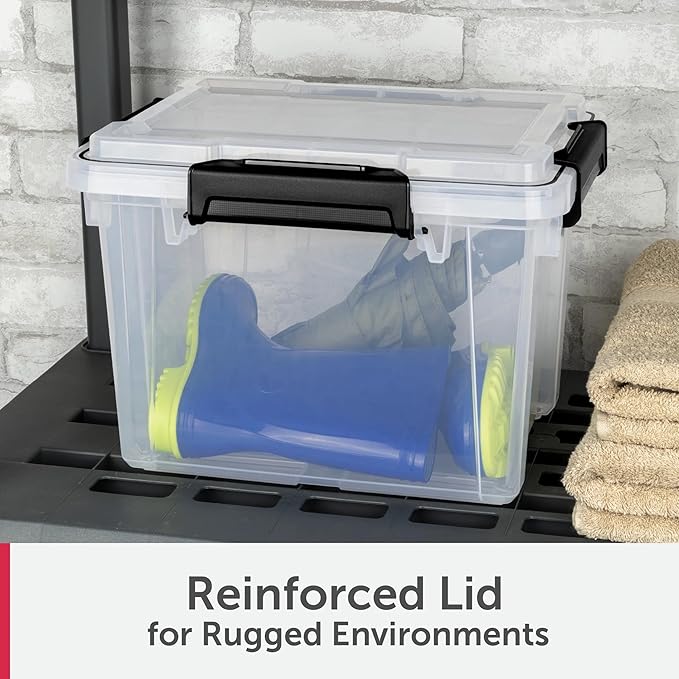 19 Qt Storage Box with Gasket Seal (Clear/Black), Heavy Duty Plastic Latching Tote, Small Stackable Container for Home Office, Basement, Garage, Storing Valuables, Files, and Supplies