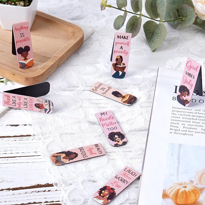 Black Girl Magnetic Bookmark - 12 PCs Inspirational Book Marks for Women Bulk Unique Aesthetic Page Markers Bookish Gifts Reading Lovers Readers Student Teacher Birthday School Accessories