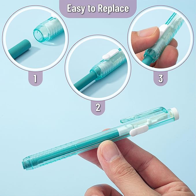 Mr. Pen- Retractable Mechanical Eraser Pens, 6 Pack, Vintage Colors, Latex-Free Precision Pencil Erasers for Artists, Students, Drawing, Sketching & Drafting