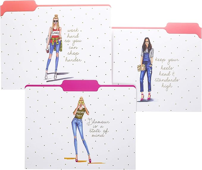 Graphique "Rong Rong Divas" File Folder Set – File Set Includes 9 Folders and 3 Unique Go-Getter Designs, Embellished w/Gold Foil on Durable Triple-Scored Coated Cardstock
