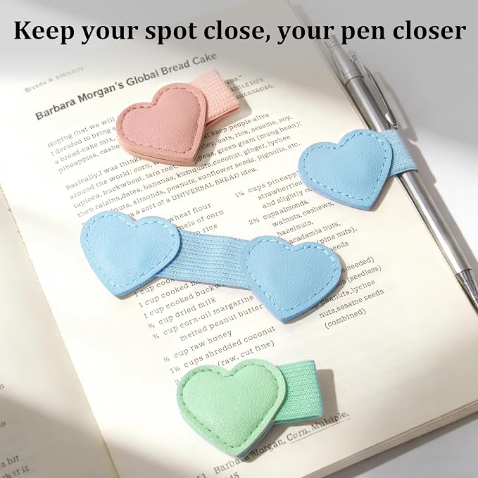 2Pcs Magnetic Leather Heart Bookmarks with Pen Holder, Cute Book Markers Clip with Gift Box, Reading Accessories for Book Lovers Women Teachers Students, Light Blue