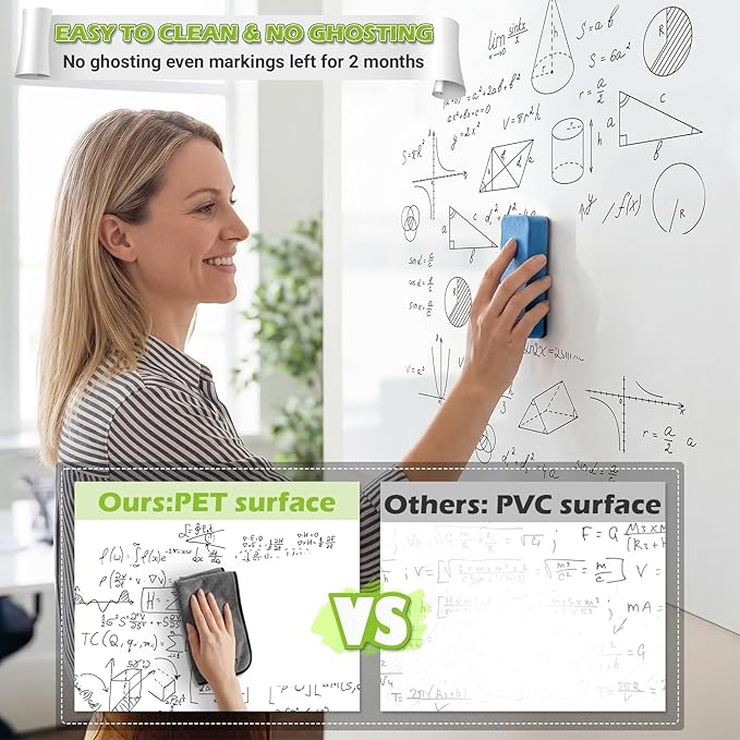 AFMAT Whiteboard Sticker for Wall, 4x8ft White Board Paper, Super Sticky Dry Erase Wallpaper, Peel and Stick Dry Erase Board with 20 Markers, No Ghosting Whiteboard Paper for Home Office Classroom