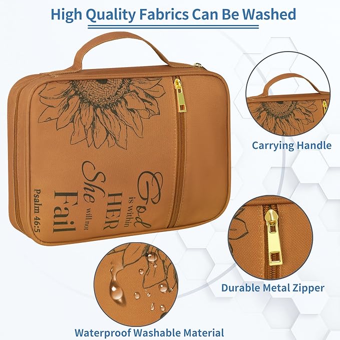 GUEER Bible Cover for Women, Bible Holder, Bible Cover Carrier Carrying Organizer Bag, Zipper and Pockets for Standard Size Bible, Gift for Women(leatherbrown)