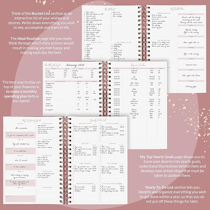 PLANBERRY Large Weekly Planner Premium – Undated Life & Budget Planner – Organizer & Productivity Journal, 8x10.4″ (Rose Gold)