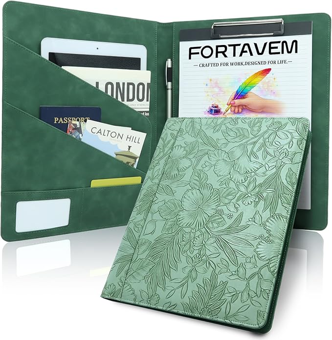 Professional Portfolio Binder, Faux Leather Padfolio for Resume, Note-Taking & Meetings, A4 Letter Writing Pad Holder for Women & Men (Green)