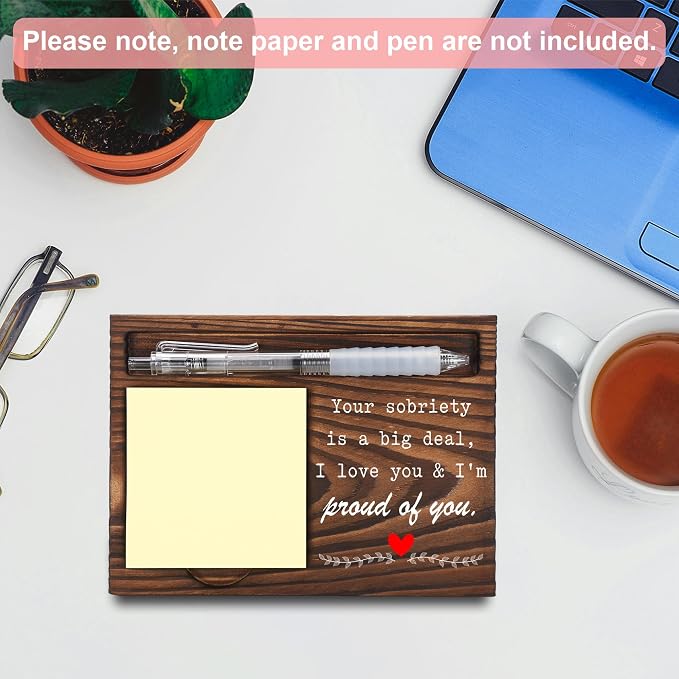 Sobriety Gifts, Encouraging Gifts, Recovery Gifts, Cancer Sentimental Gifts, Sticky Note Holder, Post-it Note Dispenser for Desk, Wooden Post-it Note & Pen Holder 6.5" x 4.7" - FTA114