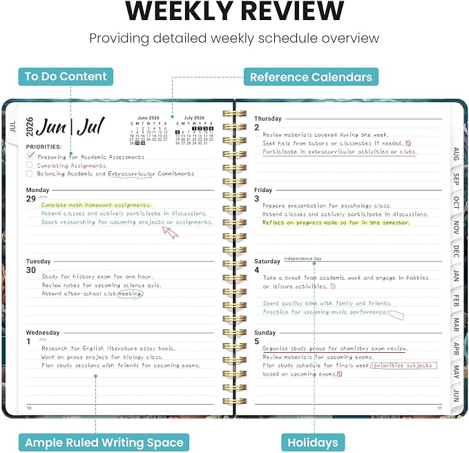 Planner 2026-2027, Monthly and Weekly Calendar Academic Planner July 2026 - June 2027, Hardcover Student Teacher Planning Agenda Book with Tabs, Perfect for Office School Supplies, A5 (6.3" x 8.5") - Ocean Travel