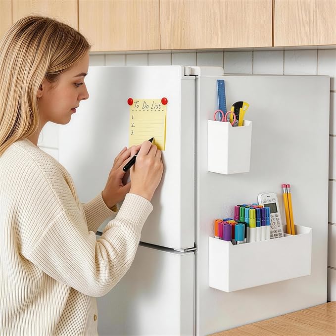 FRETONBA 2 Pack Magnetic Dry Erase Marker Holder, Large & Small Whiteboard Organizer with Removable Dividers, Magnetic Pen Caddy for Refrigerator Locker Office
