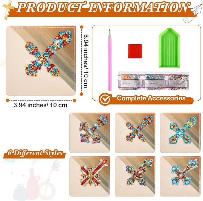 6 Pcs Cross Diamond Art Bookmarks Diamond Painting Bookmark Kits Cross Crystal Bookmarks 5d Rhinestone Crystal Painting Book Markers Gifts for Women Craft Read Office Home DIY Book Lovers