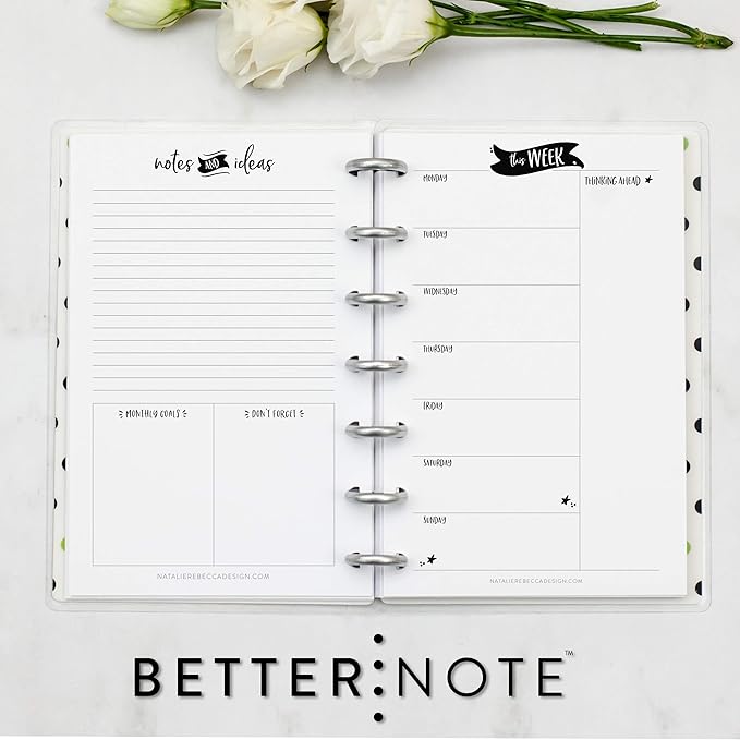 BetterNote This Week Refill Pages for Disc Notebooks, Fits Big Happy Planner, Levenger Circa, Staples Arc, Talia (Whimsy- 6 months, 7-Disc, 4.6”x7”)