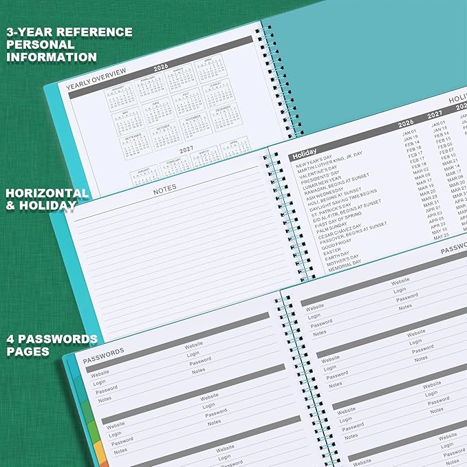 2026-2027 Monthly Planner - Monthly Planner 2026-2027, Calendar 26-27, 18 Month Planners with Tabs & Pocket & Label, Contacts and Passwords, 9" x 11", Thick Paper, Twin-Wire Binding - Blue 2