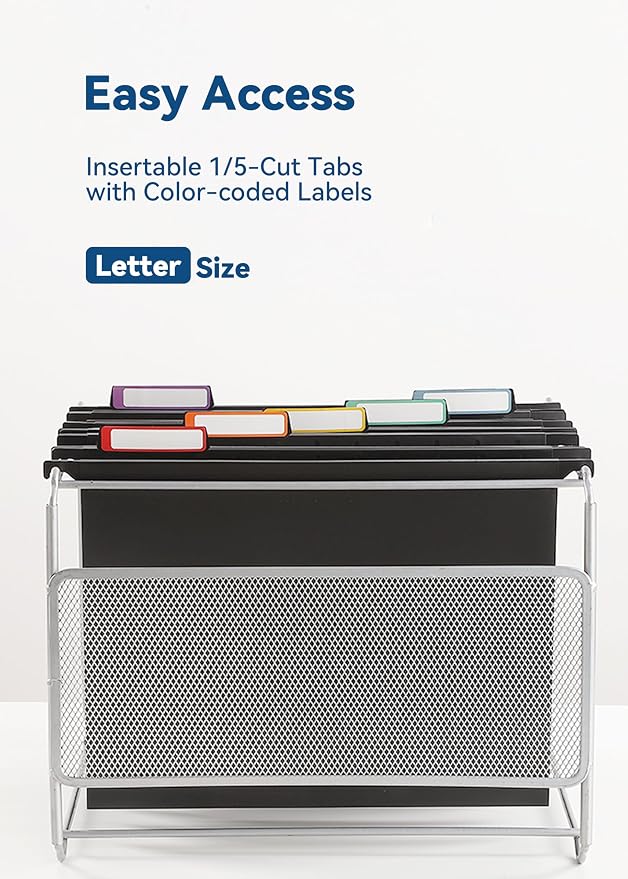 SortRax Plastic Hanging File Folders, Sturdy & Tear-Resistant, Letter Size, 12 Pack with Insertable 1/5-Cut Tabs, Black