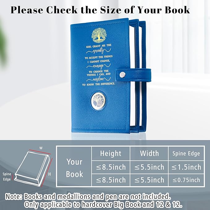 LParkin Double AA Big Book Cover with Coin Holder, PU Leather AA Book Covers for Hardcover, Fits AA Big Book and 12 Steps & 12 Traditions, Premium Design God Grant Me The Serenity Cover