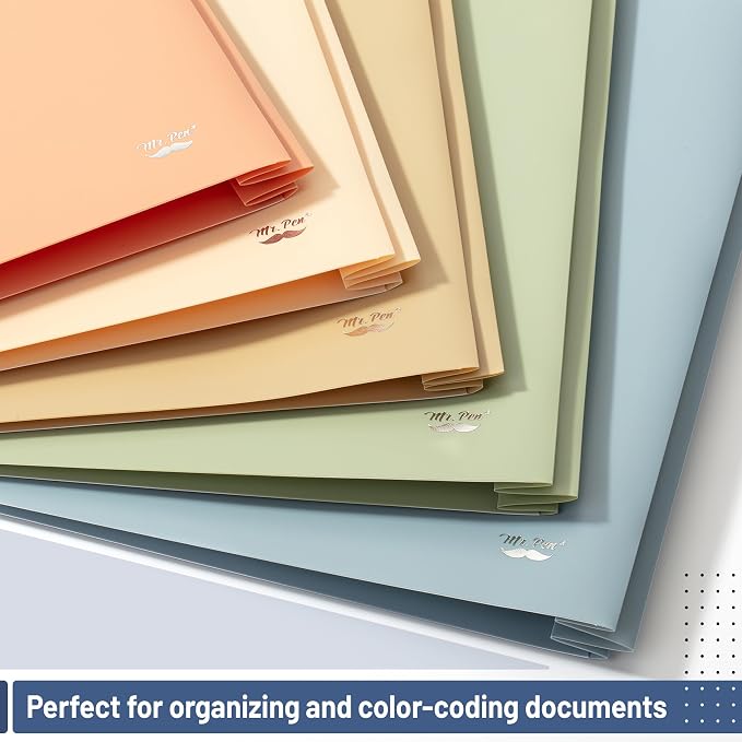 Mr. Pen- Plastic Folders with Pockets and Prong, 5 Pack, Vintage Colors, Pocket Folders, Folders with Prongs, File Folders with Fasteners, 2 Pocket Folder, Folder with Pocket
