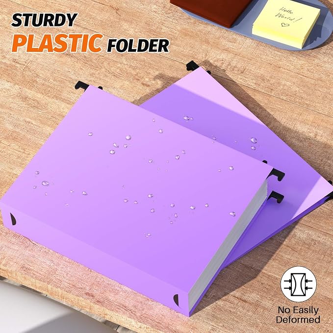 Shutex Extra Capacity Plastic Hanging File Folders,12 Pack Reinforced Hang Folders,Heavy Duty 2 Inch Expansion,Plastic Filing Cabinet Folders,Letter Size,Designed for Bulk Files, Medical Charts,Purple
