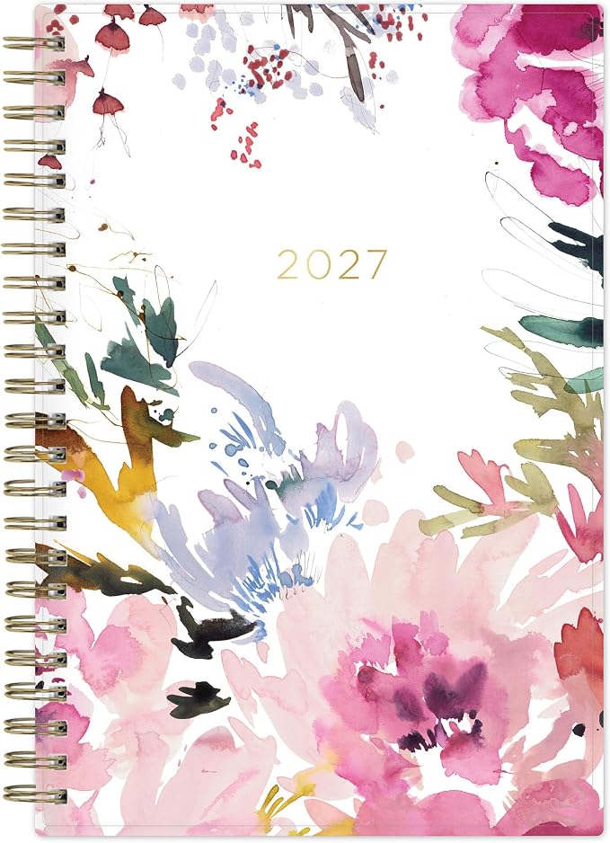 Blue Sky Kelly Ventura 2027 Weekly and Monthly Planner Calendar, January 2027 - December 2027, 5" x 8", Flexible Cover, Laminated Tabs, Durable Twin Wire Binding, Storage Pocket, Includes Sticker Sheet, Magenta Blooms