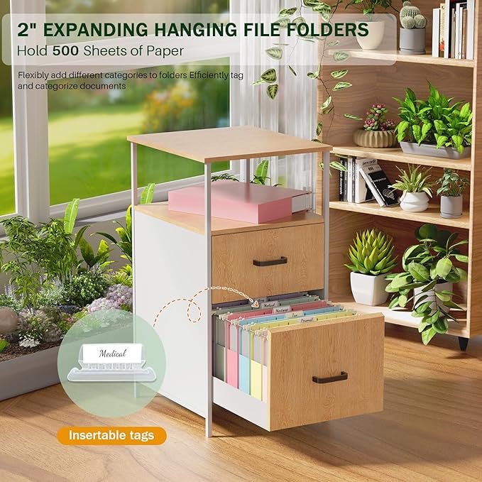 Hanging File Folders Letter Size, 2" Pastel Hanging Folders for Filing Cabinet, Expanding File Hanging Folders, Heavy Duty Plastic Hang File with 1/5-Cut Tabs for Bulk File, 12 Pack, Pastel