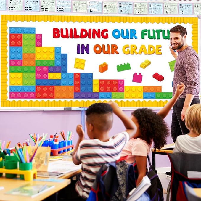 Naozinebi 87 Pcs Building Blocks Bulletin Board Set Classroom Decoration Back to School Building Our Future in Our Grade Cutouts for Classroom School Chalkboard Wall Valentine Decor Party Supplies