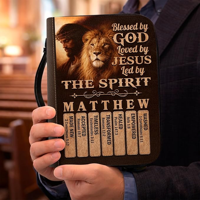 Personalized Man of God Bible Cover, God Says I Am Bible Case PU Leather, Bible Holder Handle Zipper, Faith Scripture with Name Case Bag, Religious Gifts for Church Christians Women Men (03)