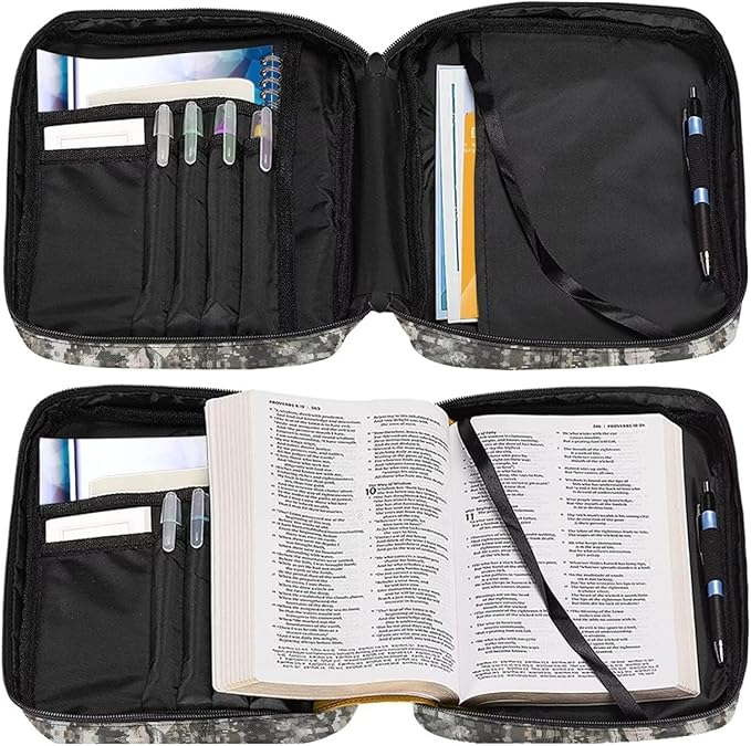 Suobstales Deer Hunting Camo Print Bible Covers for Women Men American Flag Design Lightweight Bible Bag Bible Accessories with Handle and Zippered Pocket Bible Tote Bag for Kids