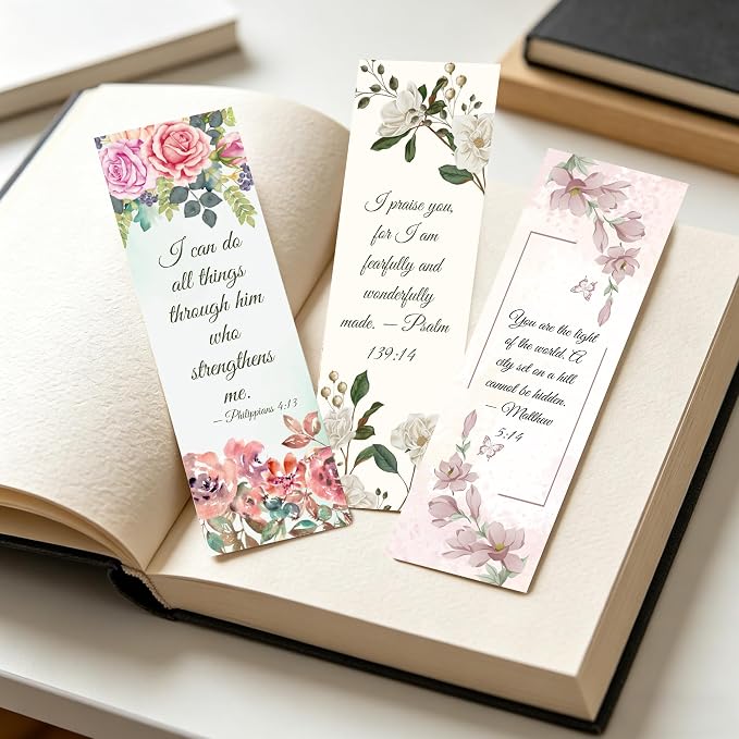 120 Pcs Bible Bookmarks Bulk, Christian Book Marks for Women with Scripture Verses Floral Design, Inspirational Religious Page Marker Clips for Church Bible Study Easter Mothers Day Graduation Gifts
