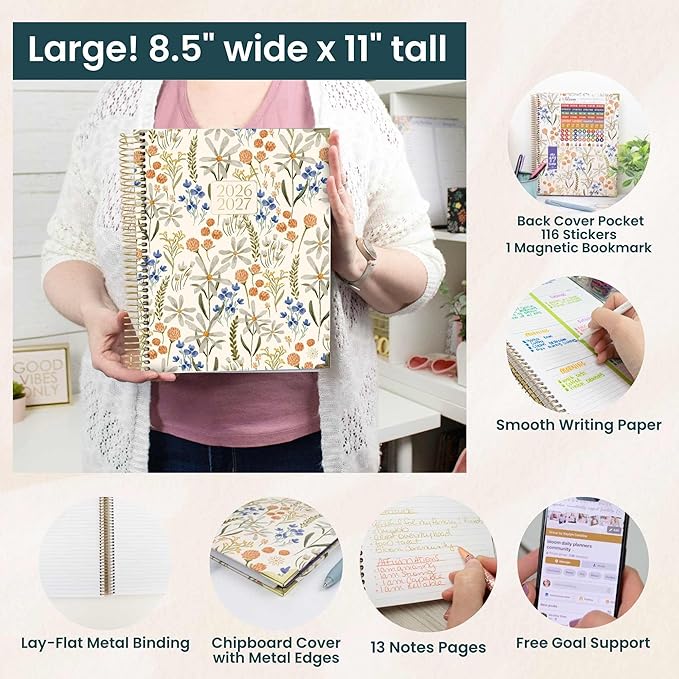 bloom daily planners HARDCOVER Planner 2026-2027 (8.5" x 11") Academic Year (July 2026 - July 2027) - 13 Months Task Goal Planner for Women - Monthly & Weekly Agenda Book - Whimsical Wildflowers