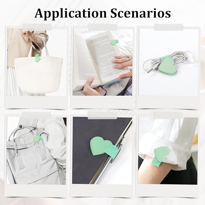 2Pcs Magnetic Leather Heart Bookmarks with Pen Holder, Cute Book Markers Clip with Gift Box, Reading Accessories for Book Lovers Women Teachers Students, Green