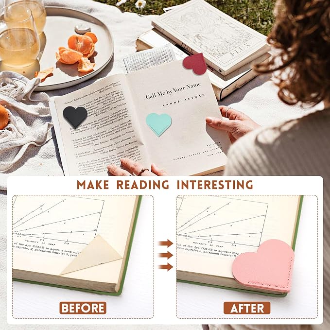 9 Pcs Leather Heart Bookmarks, Cute Heart Bookmark Corner, Bookmarks for Women, Book Marks for Teachers Students School Office Home Supplies