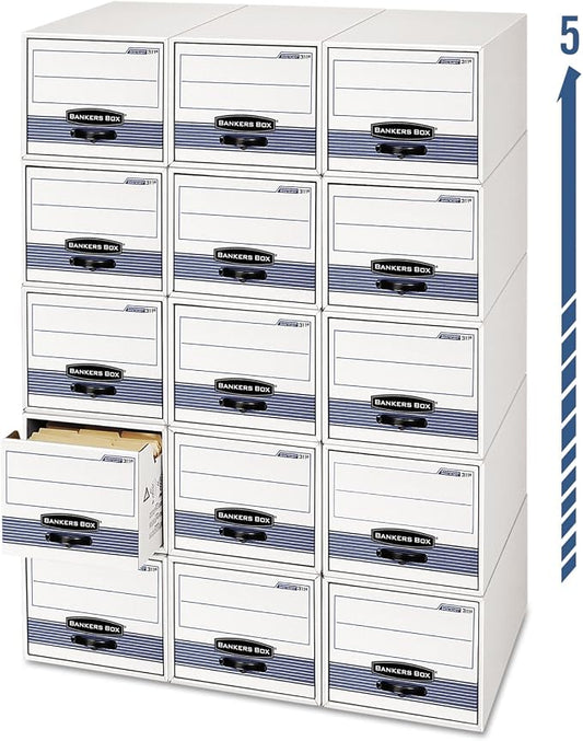 Bankers Box 6 Pack STOR Extra Space Saving Filing Cabinet, Stacks 5 High, Letter, White/Blue