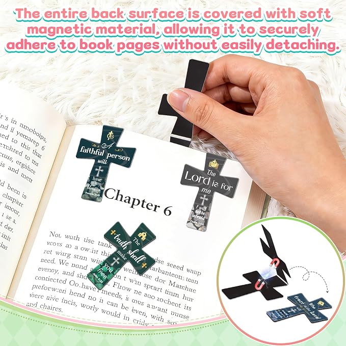50Pack Magnetic Bookmarks Bulk Cross Bible Bookmark Christian Bookmarks for Women Men Kids Adults Teacher Book Lovers Gifts, Book Marks for Reading Religious Verses Magnet Bookmark Clips (Vintage)