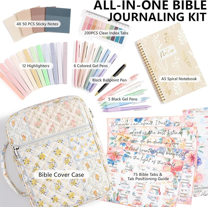 Bible Cover Case for Women Large Bible Bag, Bible Study Supplies Journaling Kit Quilted Church Bag with Handle, Puffer Book Carrying Case w/Tabs Accessories Mothers Day Christian Gifts for Women Mom