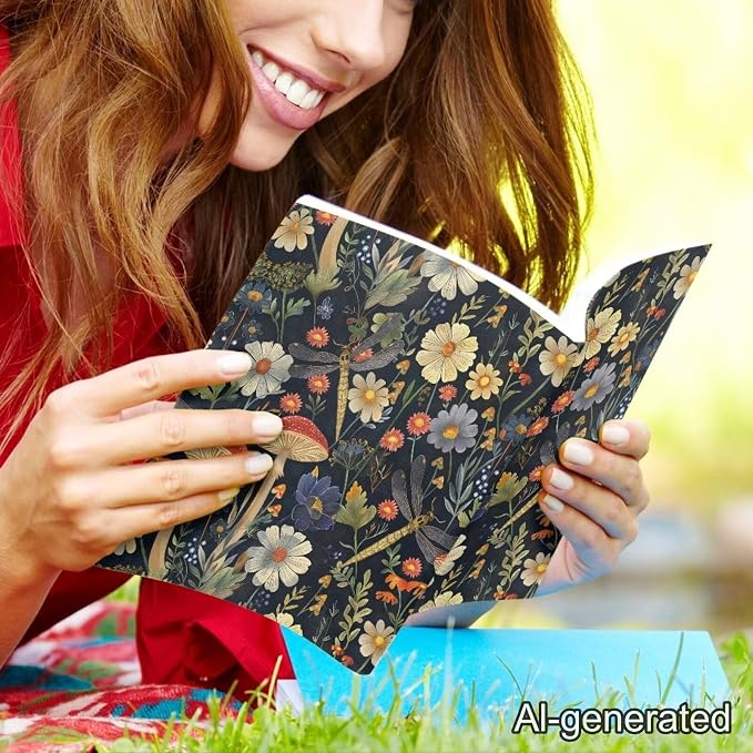 Dreaweet Mushroom Floral Book Cover Sleeve Protector for Women Girls Stretchable Floral Print Book Sleeve Protector Hardcover Book Socks Back to School Gifts Up to 9 x 11 Inch
