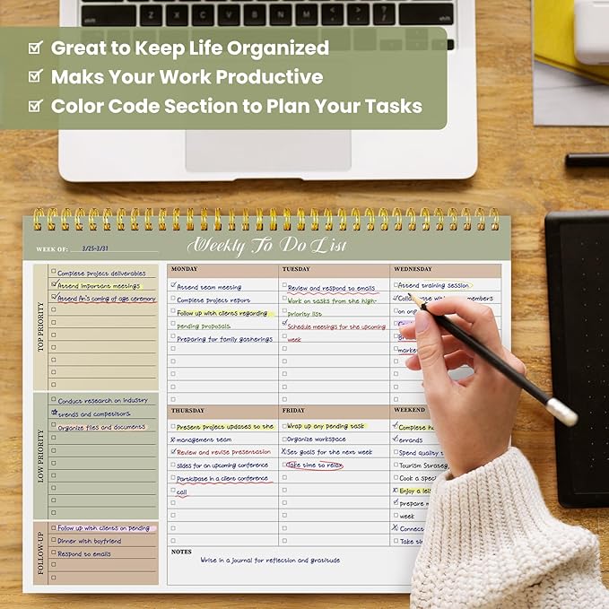 Weekly To Do List Notepad with 52 Undated Sheets（8.5"×11"）6 Pack - Undated Weekly Planner Notepad for Office Desk Accessories and Supplies - Forest Shades